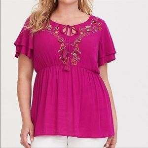 Torrid Embroidered Babydoll Top